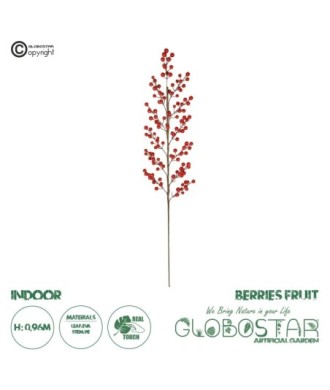 GloboStar® Artificial Garden RED BERRIES FRUIT BRANCH 21440 Τεχνητό Διακοσμητικό Κλαδί Κόκκινο Γκί Y96cm